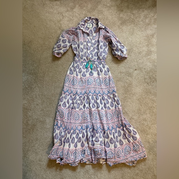 Bell by Alicia Bell Pink Blue Paisley Cotton and Silk Maxi Dress Small - Picture 10 of 12